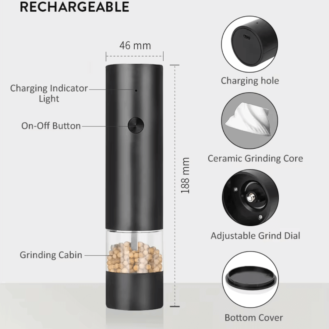 USB Rechargeable Electric Salt & Pepper Grinder