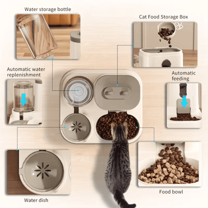 Cat Bowl Automatic Feeder with Spill-Proof Water Fountain